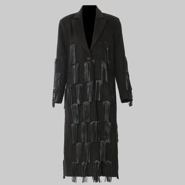Personalized Faux Leather Tassel Embellished Mid Length Coat Windbreaker Woolen Coat